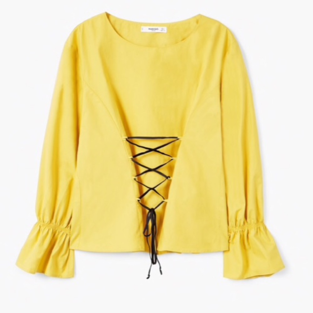 MANGO Yellow Corset Long Sleeves Cotton Blouse - Picture 1 of 7